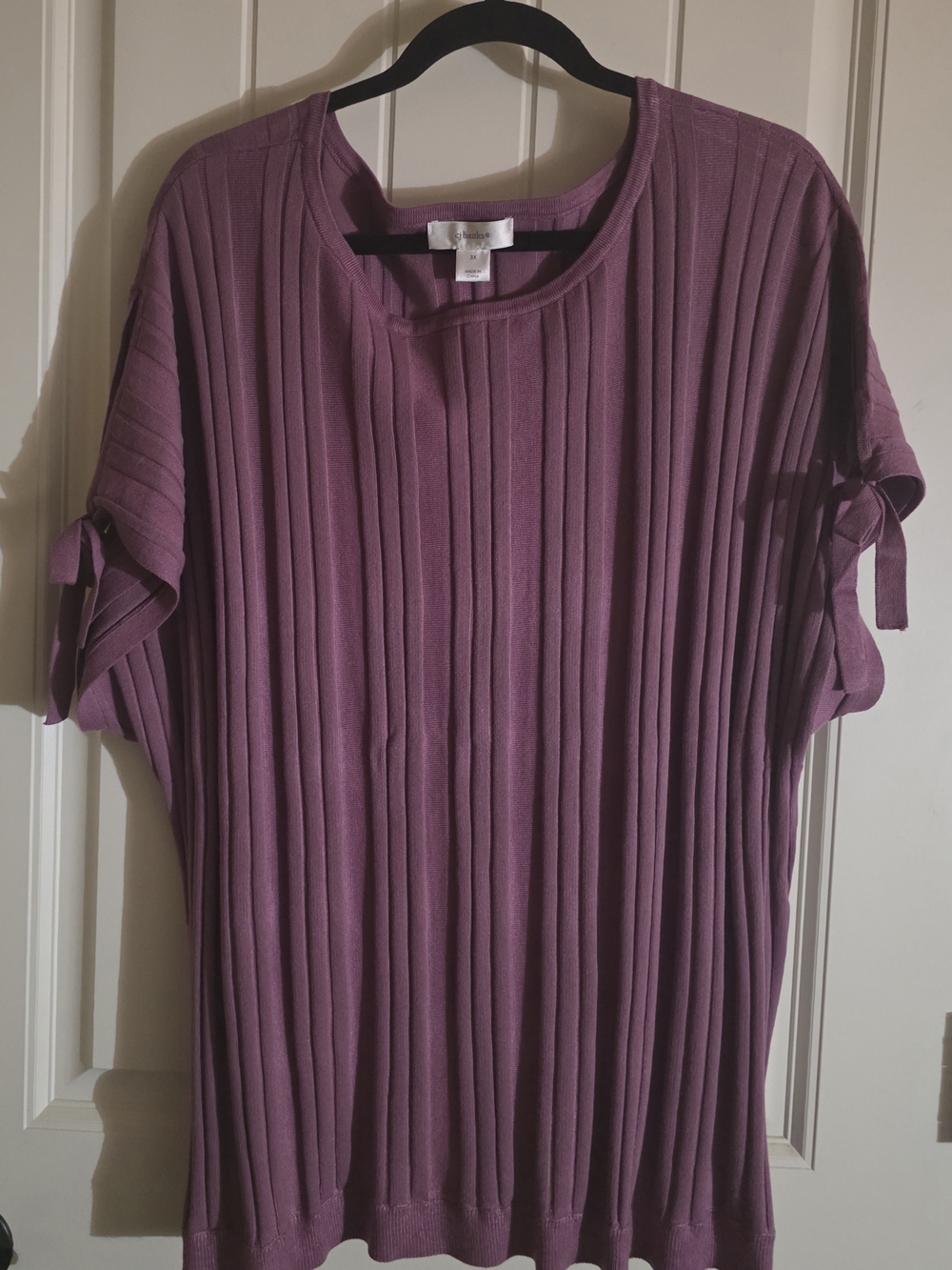 Christopher & Banks Ribbed Short-Sleeve Top with Tie Sleeves - Mauve